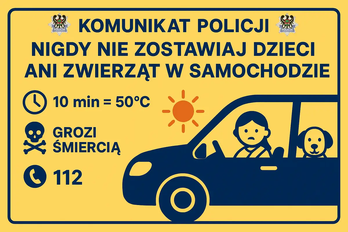 Apel policji: Nie pozostawiaj dzieci i zwierząt w nagrzanym samochodzie
