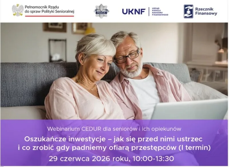 Webinarium CEDUR dla seniorów i opiekunów na temat oszukańczych inwestycji