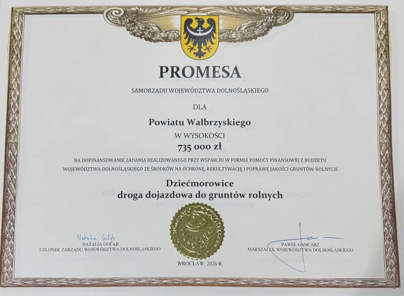 Powiat Wałbrzyski otrzymał dofinansowania z Urzędu Marszałkowskiego