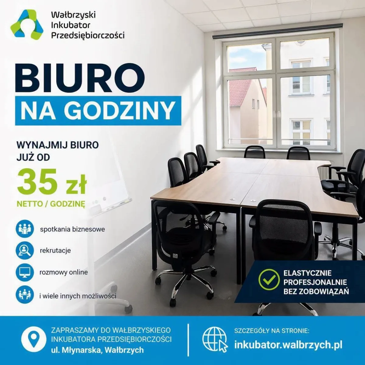 Wynajem biura na godziny w Wałbrzyskim Inkubatorze Przedsiębiorczości